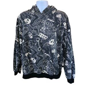 A--holes Live Forever Large Black & White Graphic Hoodie skulls forever biker